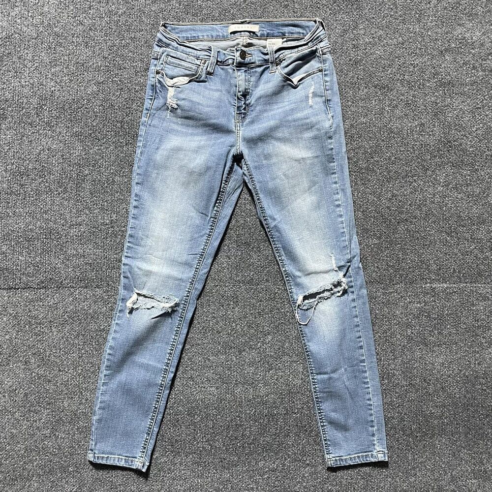 Eunina Jade Jeans Womens 9 Blue Distressed Mid Rise Skinny Ankle Stretch Denim
